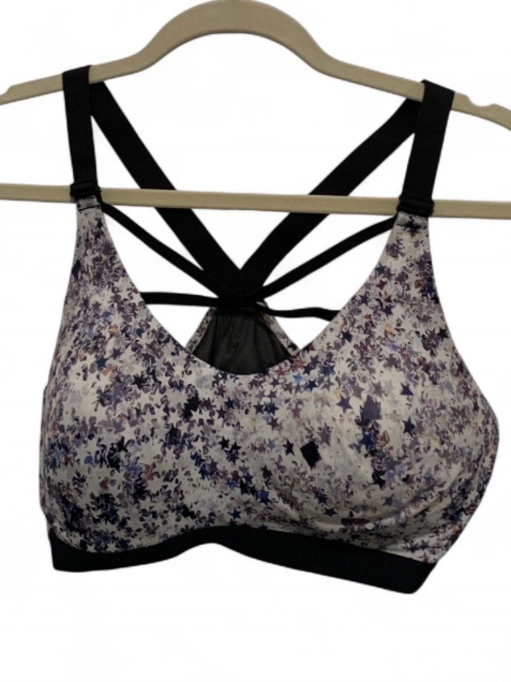 Victoria's Secret Purple Gray White Star Print Strappy Sports Bra